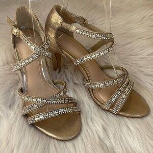 KELLY and KATIE REEKIE gold sparkly strappy heels